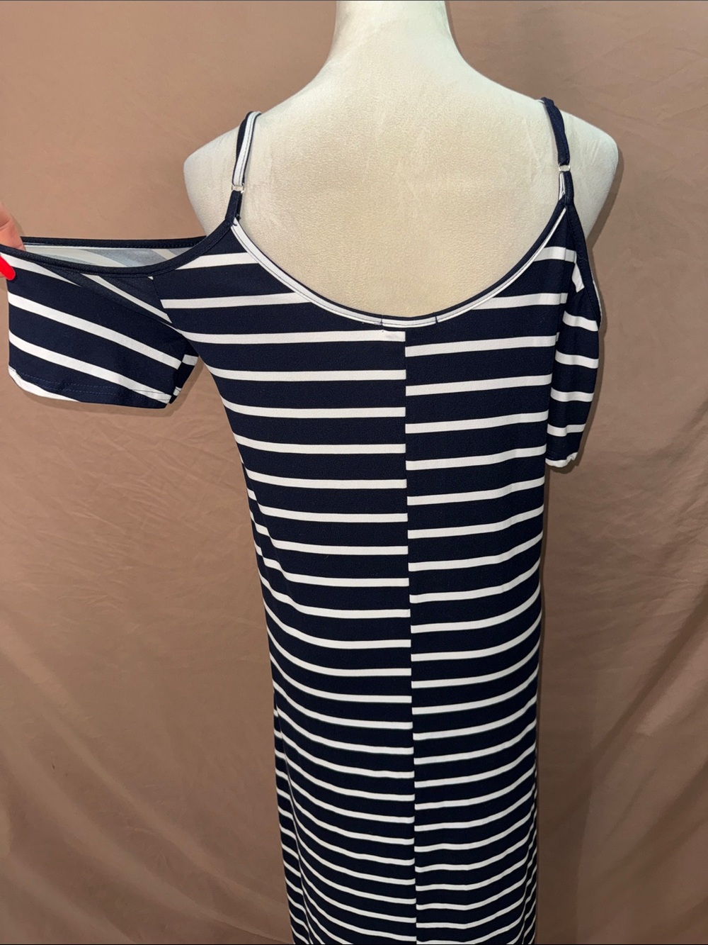 Exist Navy & White Striped Cold-Shoulder Maxi Dress W/ Adjustable Straps - Picture 9 of 9